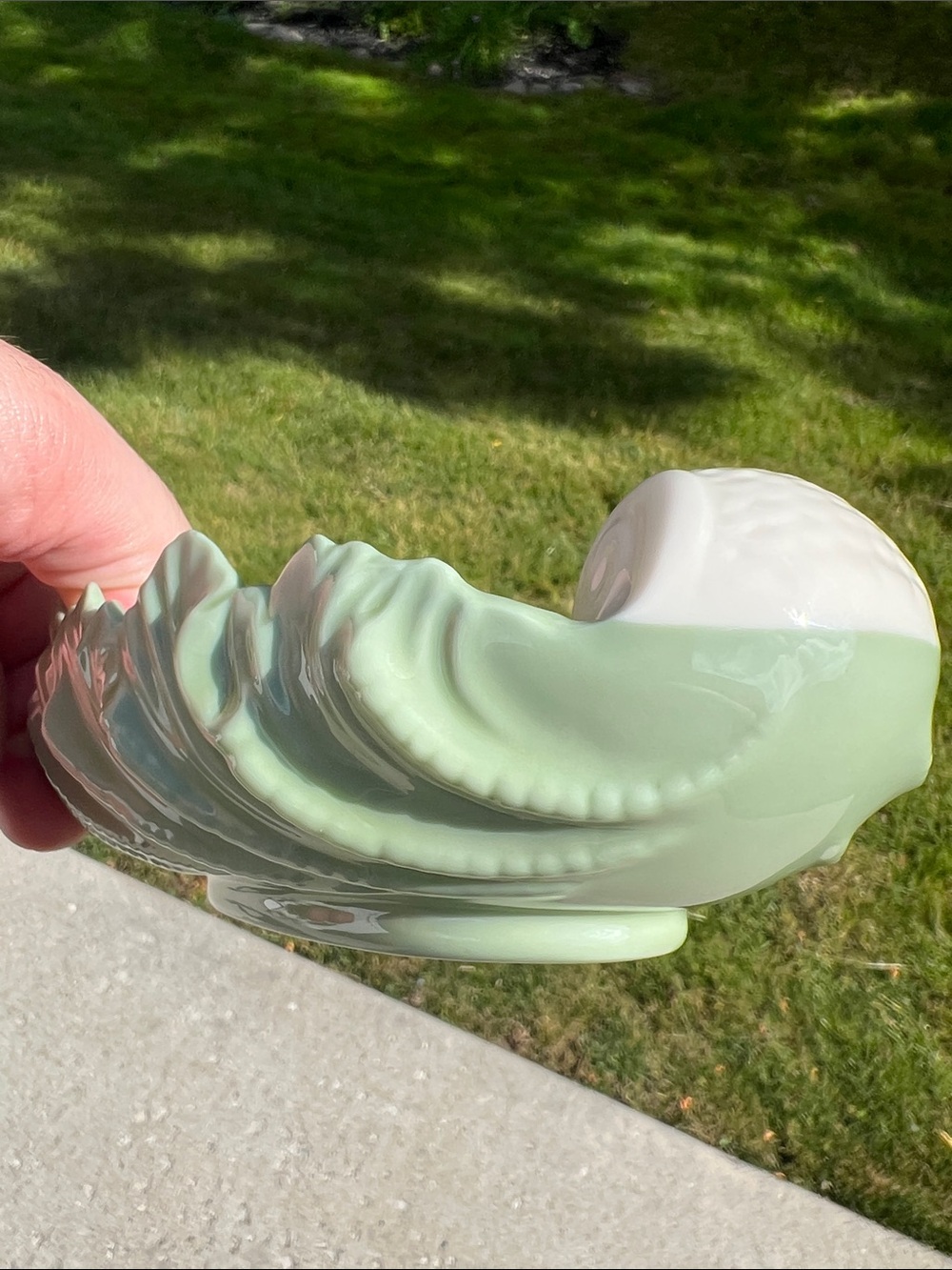 VTG Lenox Porcelain Made in USA Mermaid Shell Bowl Green Celadon Ivory White - Picture 7 of 8